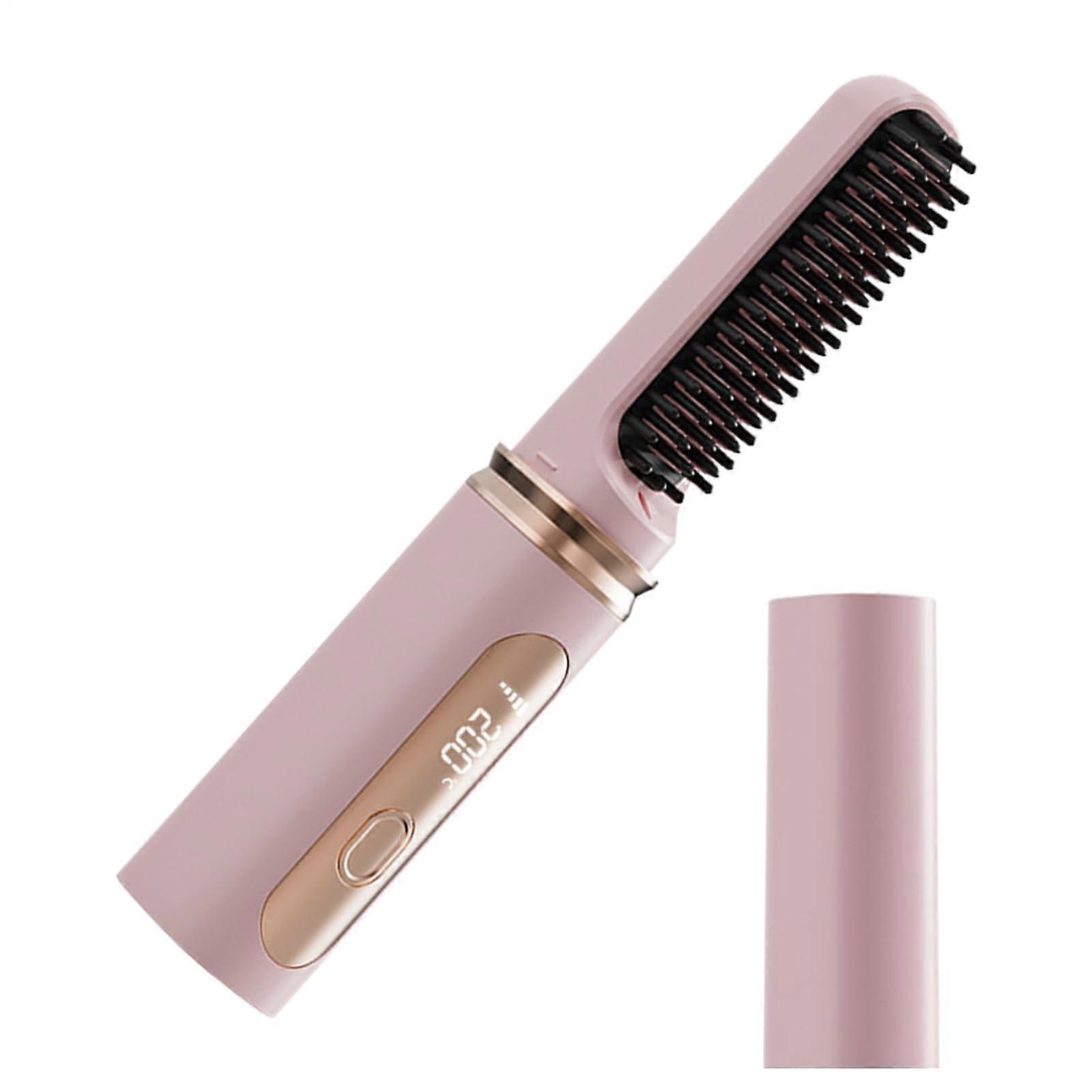 Wireless Hair Straightener USB Rechargeable 2 in 1 Curler with Adjustable Temperature Pink