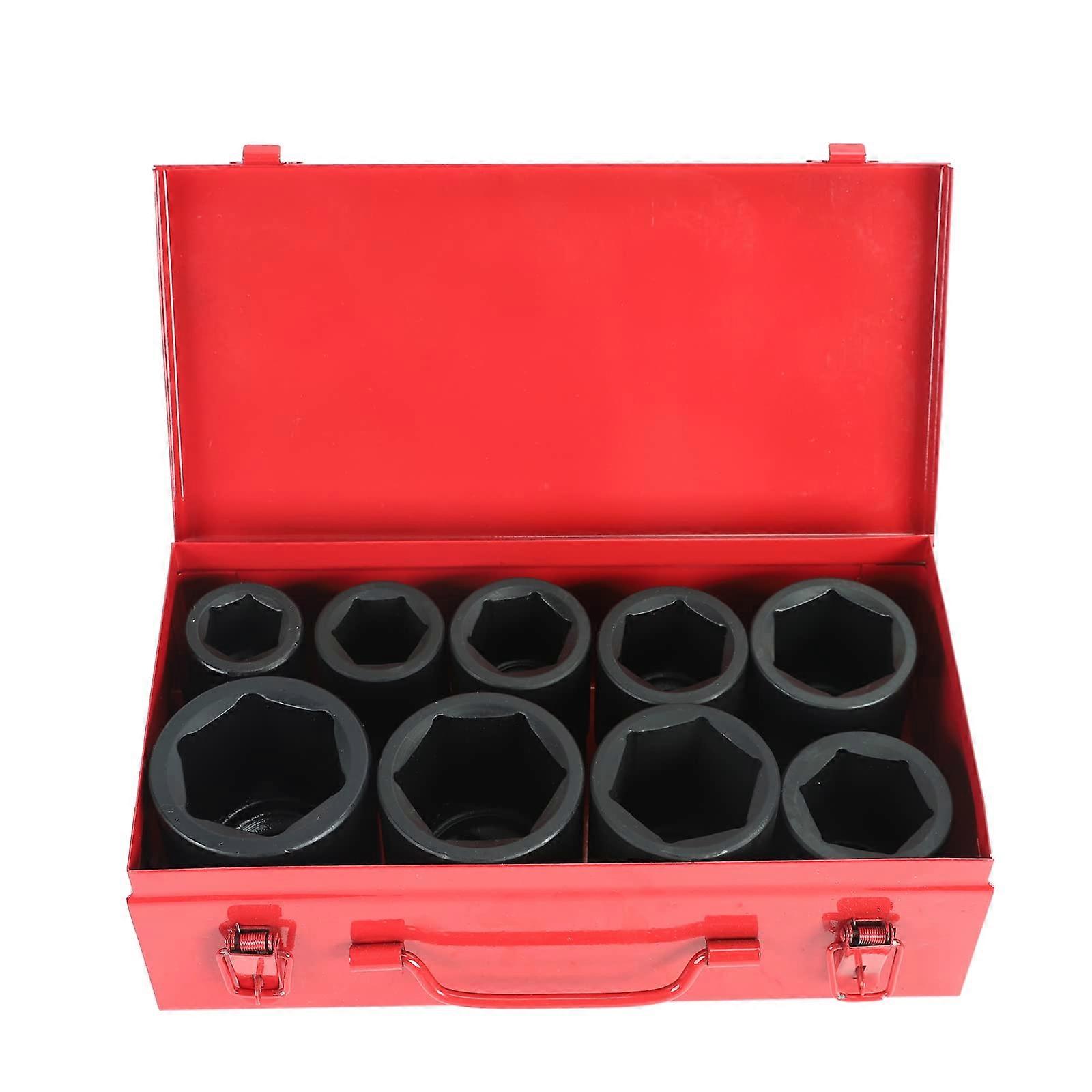 1 Inch Drive Deep Impact Socket Set, CrMo 6 Point SAE 9pc Heavy Duty Large Size with Case