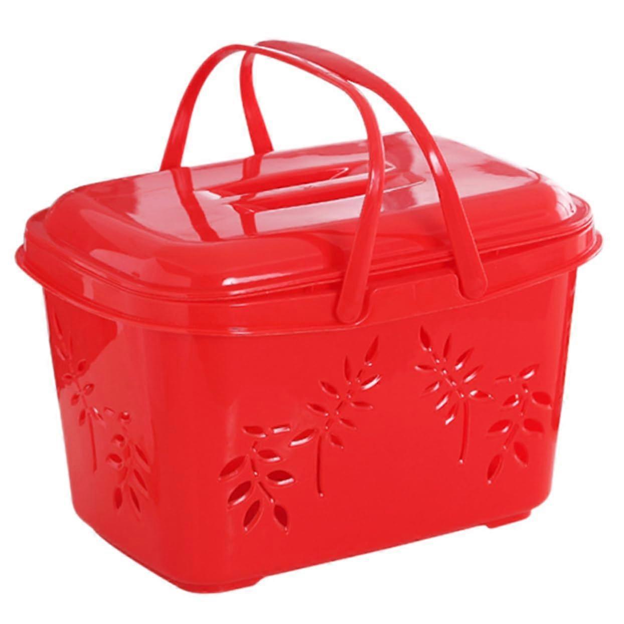 Plastic Shopping Basket with Double Handles Foldable Hollow Design Household Storage Blue