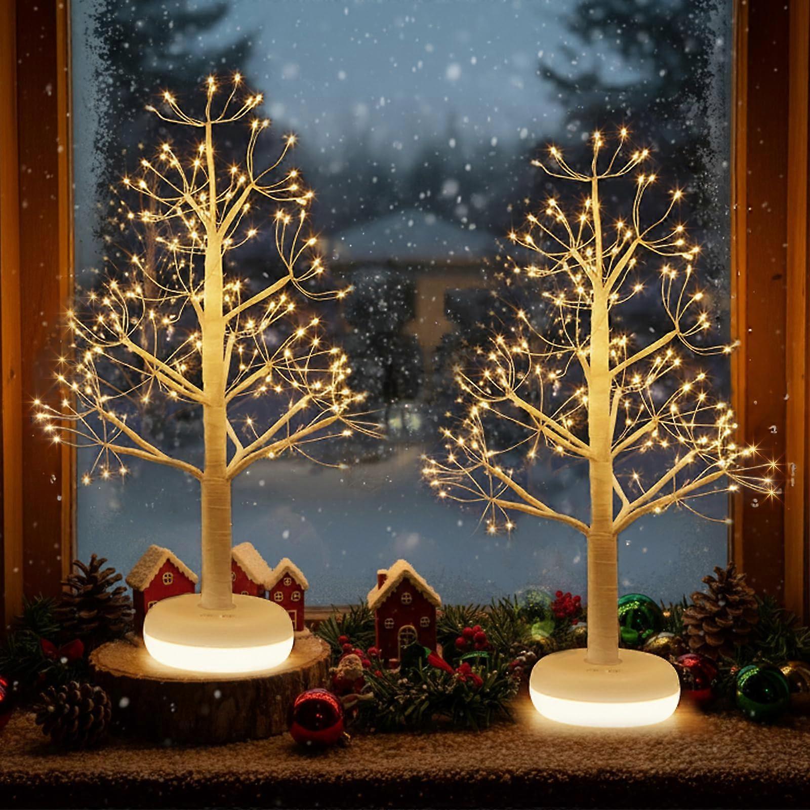 Christmas Lighted Tree 2 Pack, 1.64FT Rechargeable LED Decor with 6 Modes, Timer and Dimmable Control