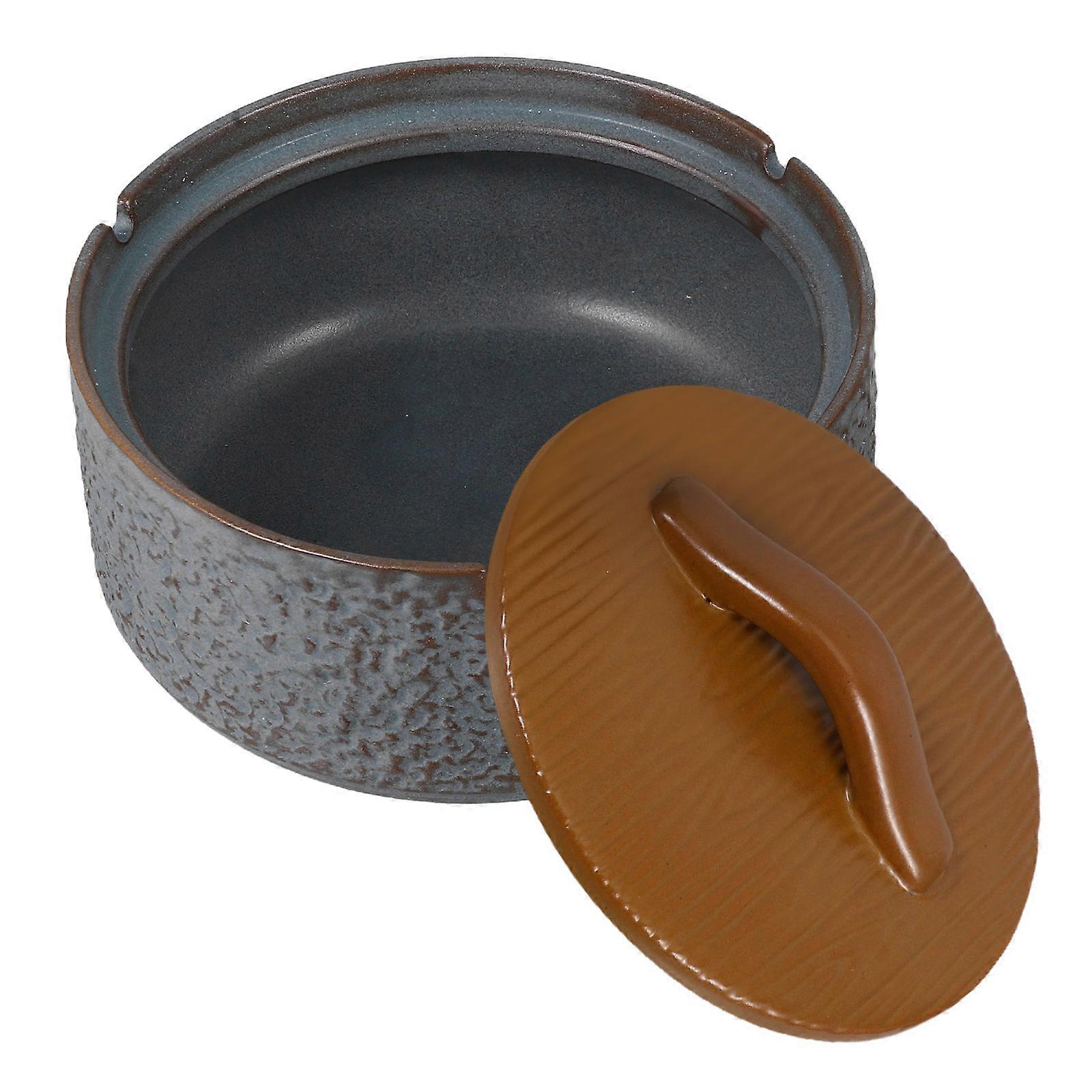 Creative Ceramic Ashtray with Lid for Home Use Windproof Dark Brown