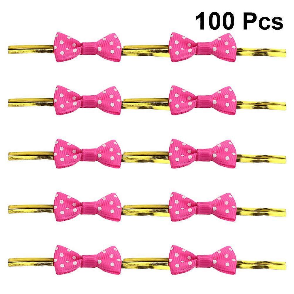 Food Pack Bowknot Tie for Sealing Baking Packaging 100Pcs Rosy