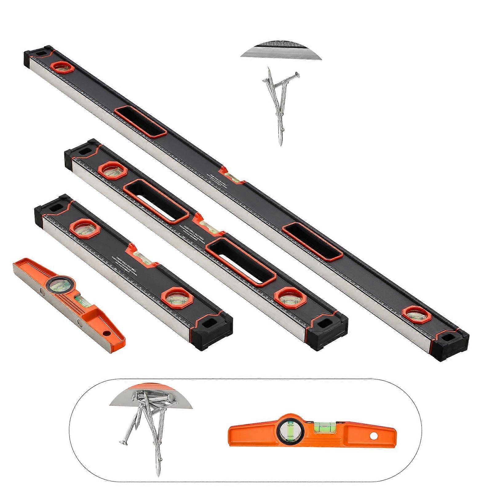 Conjunto de 4 níveis tipo torpedo, níveis de caixa de 48/24/16/10 polegadas, régua com bolhas de nível fluorescentes (apenas o de 10 polegadas possui ímã)