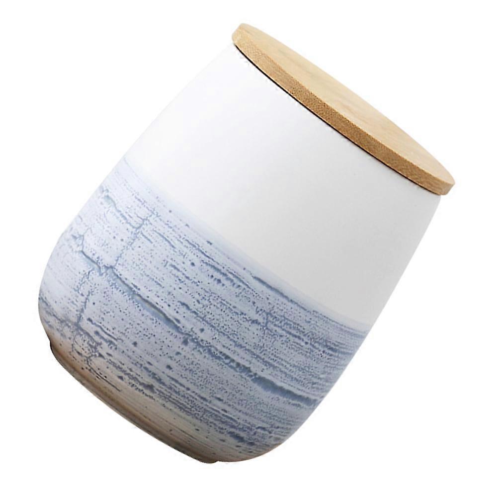 Ceramic Candy Jar with Wooden Cover for Storage 1Pcs Kitchen Sealed Container