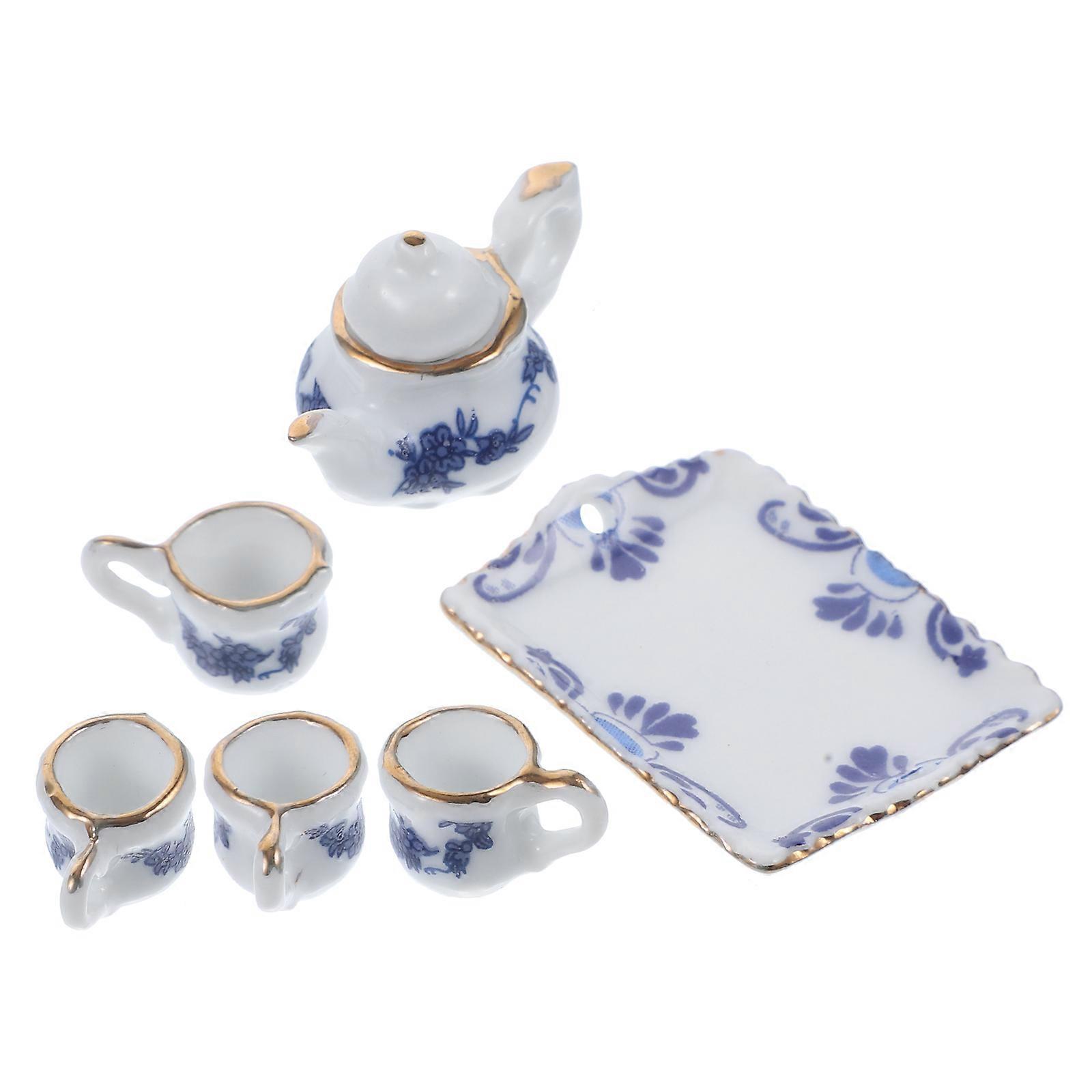 Mini Tea Set Ceramic Dollhouse Mini Accessories for Decoration 1Set