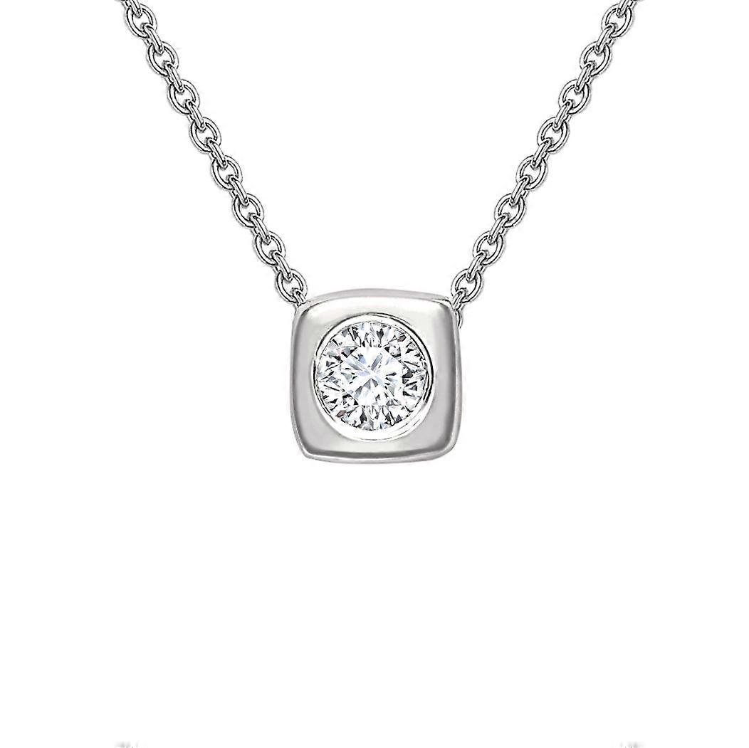 Jewelco London 18K 白金单钻隐形镶嵌方形滑头吊坠项链 0.9 毫米 18 英寸 45 厘米 5 分