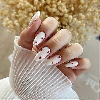 Medium Almond White Press on Nails Set, Glossy Solid Gel Fake Nails 24pcs for LongLasting Wear
