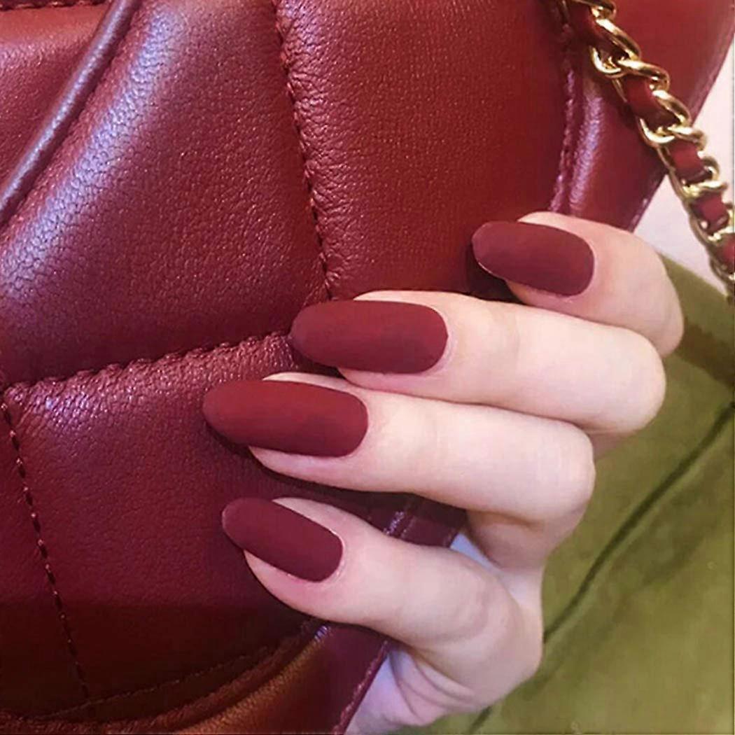 Matte Red False Nails 24PCS Long Acrylic Press On Nails Elegant Round Tips for Wedding Party