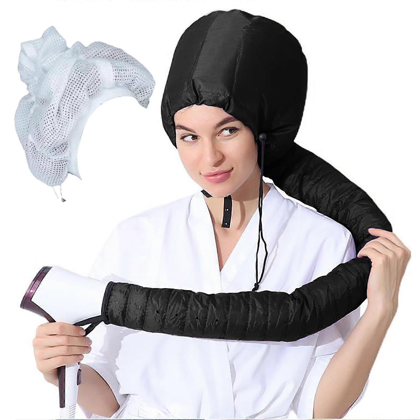 Curly Hair Drying Cap Adjustable Mesh Bonnet with Diffuser for Curl Shape Preservation Black