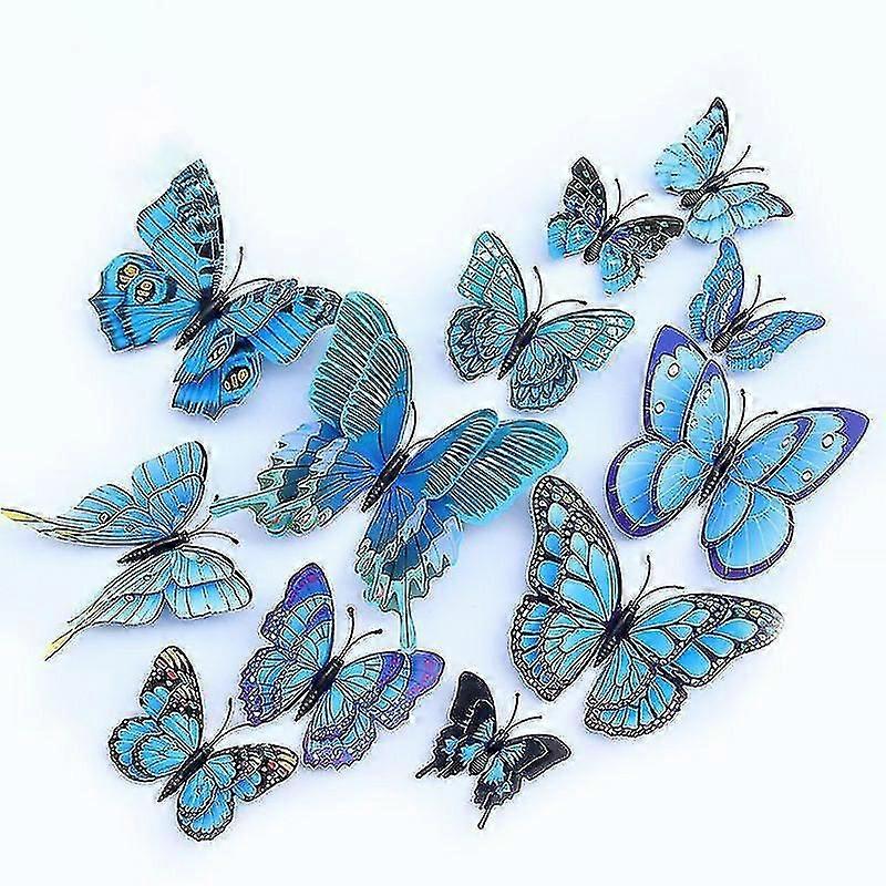 12pcs 3d Double-layer Simulation Butterfly Stickers Creative Simulation Butterfly Refrigerator Self-adhesive Decor