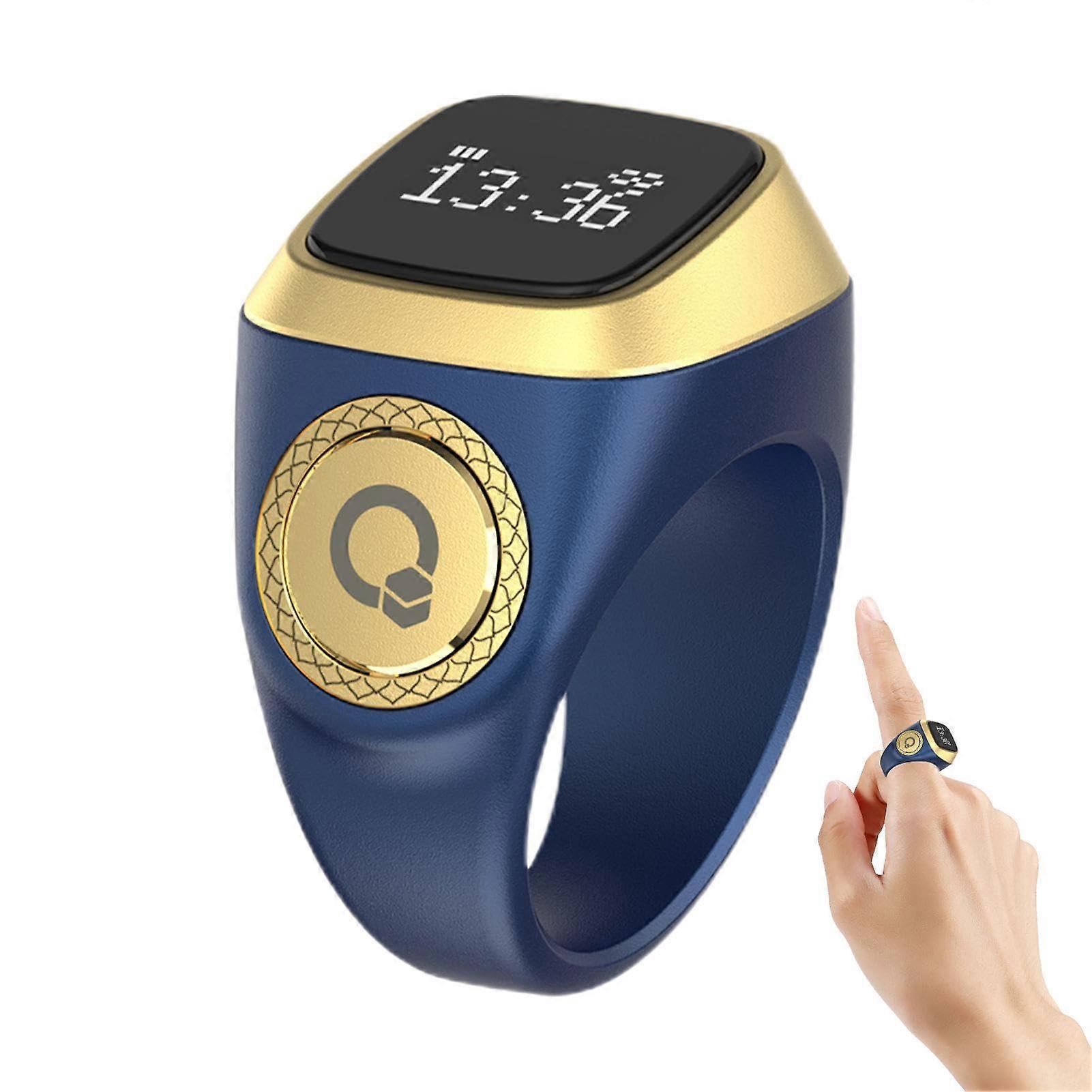 Smart Tasbeeh Counter Ring with Vibration Prayer Reminders, Clear Time Display, Dark Blue J