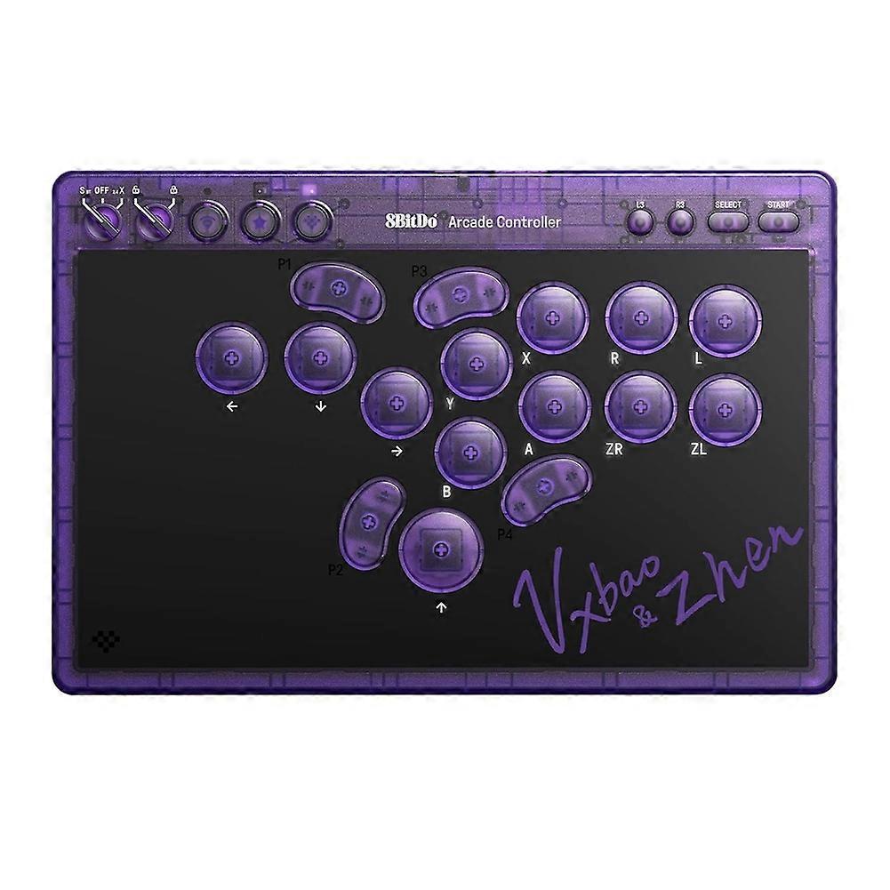 8BitDo All-Button Arcade Controller for Switch & Windows, Transparent Purple Signature Edition, 3 Modes