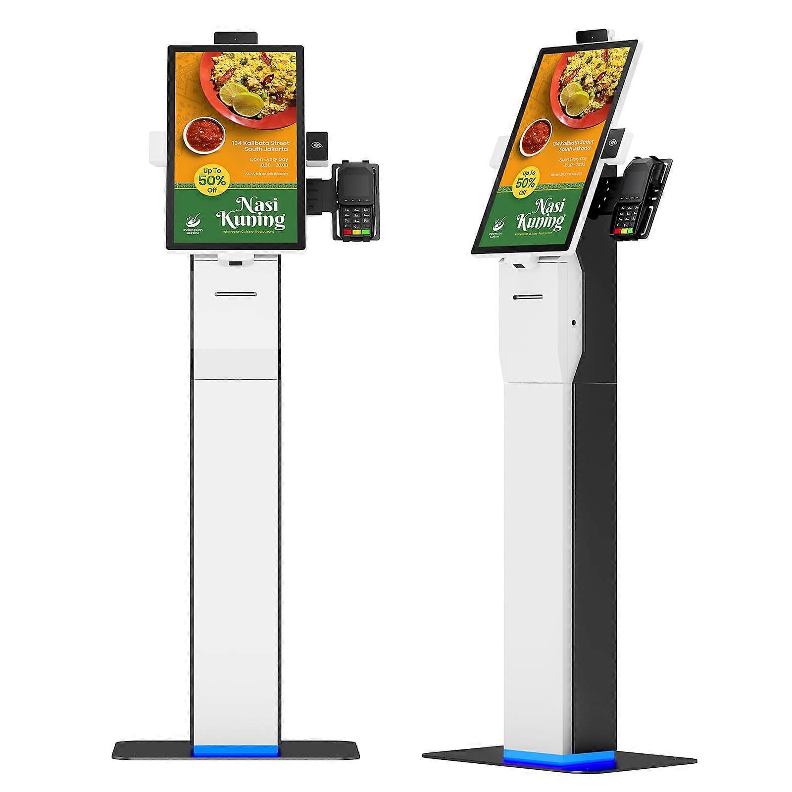 21.5 Inch Floor Standing Self Service Kiosk with Touch Screen POS, NFC, Camera and Barcode Scanner