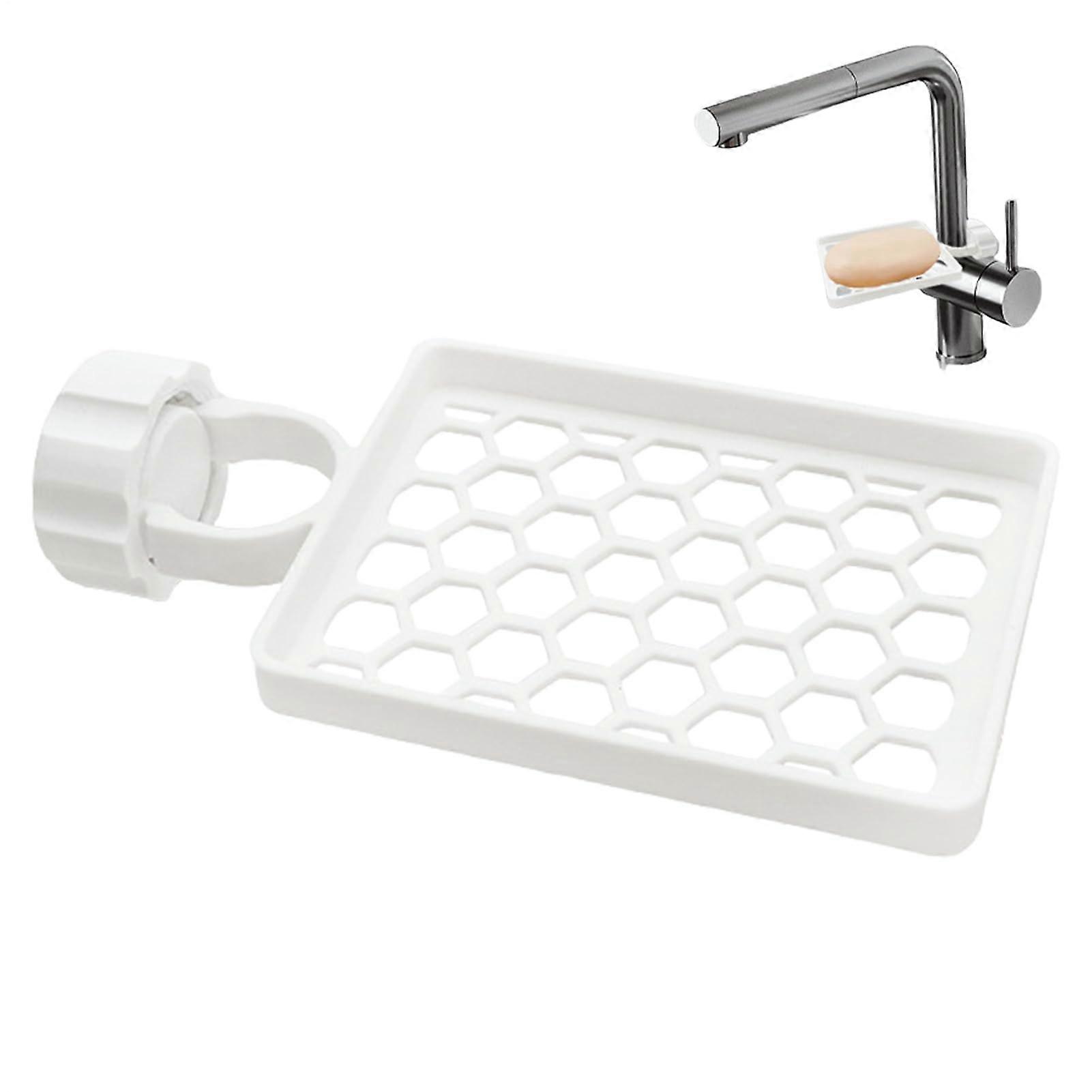 Double Layer Sink Sponge Holder with Fast Drying Drain System and Stable Honeycomb Grip for Kitchen Bathroom