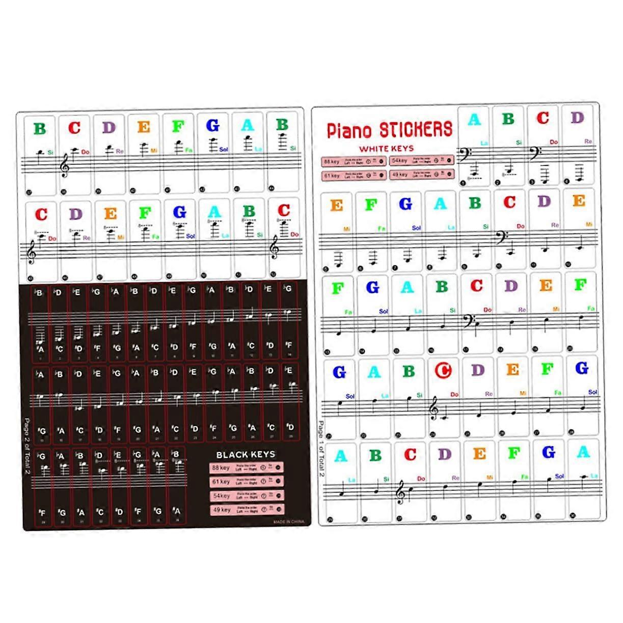2 Sets Removable Piano Keyboard Stickers for Fast Note Recognition and Easy Peel Use