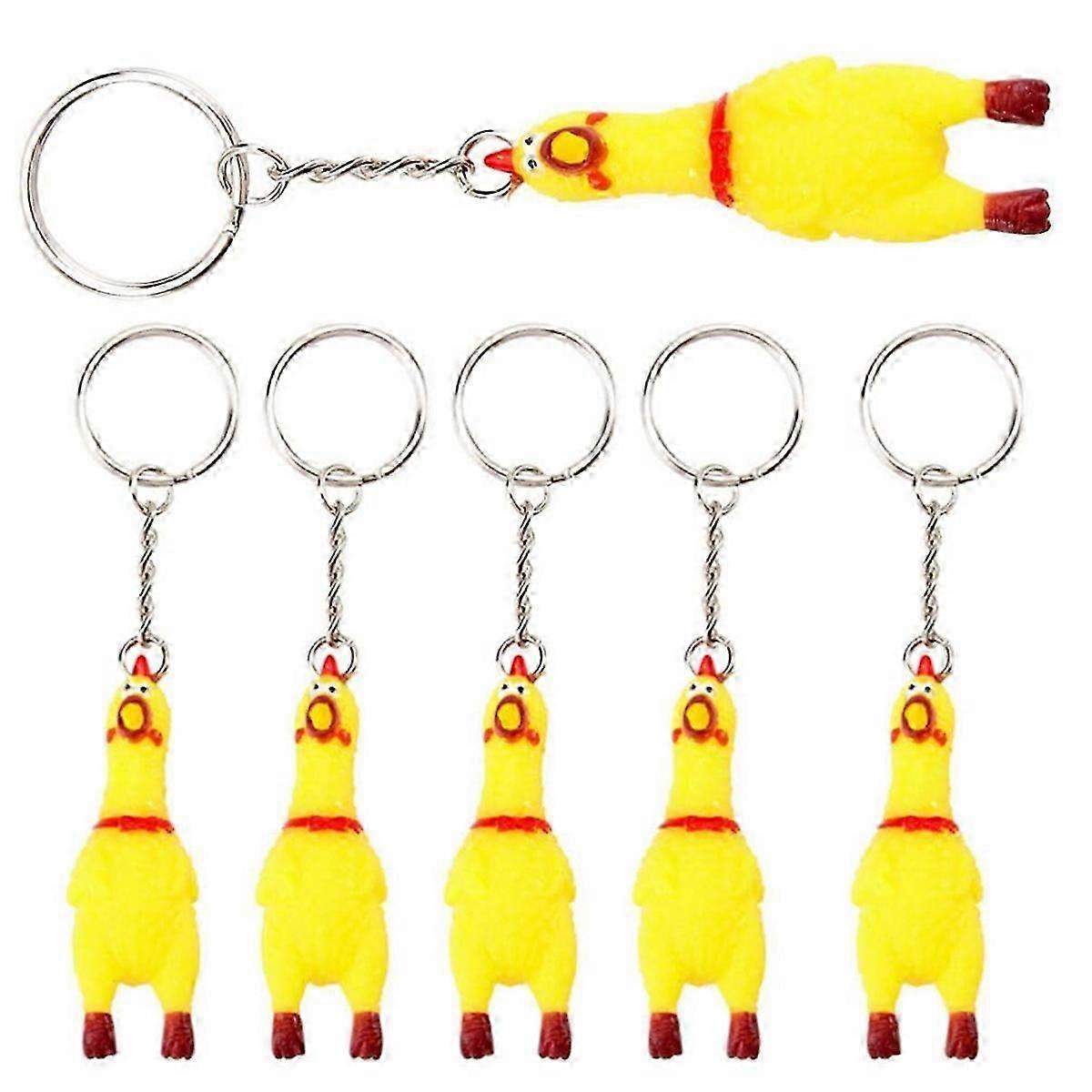 6 Pack Chicken Keychain, Mini Rubber Squeeze Chicken Toy