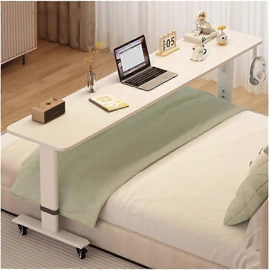 Overbed Table Height Adjustable with Wheels, Large White Desk for Bed Sofa and Standing Workstation