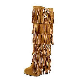 Flauschige Stiefel für Damen, Retro-Schuhe, einfarbig, Ethno-Stil, Wildleder, Fransen, Metallverzierungen, Damengröße US: 5 (35)
