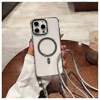 Clear Magnetic Crossbody Case with Detachable Strap, Shockproof Slim Design, Gray for iPhone 16 Pro Max