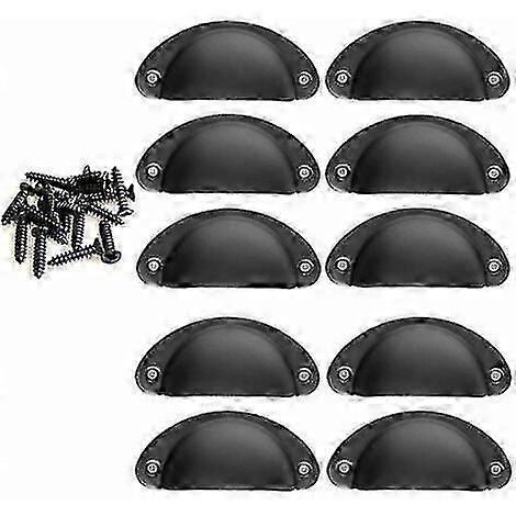 Vintage Shell Cabinet Handles - 10 Pack Black