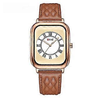 OFNS Women's Square Rose Gold Watch with Brown Quilted Leather Strap - Elegant Roman Numerals Fashion Timepiece