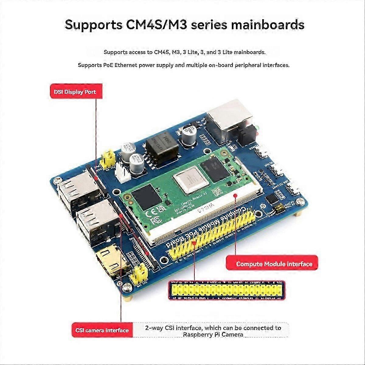 Compute Module PoE Board+Case+Fan Kit For CM4S EU Plug