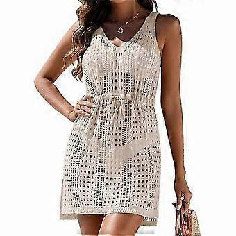 Womens Hollow Out Bikinis Coverups Pullover Swim Dress Crochet Sexy Sleeveless Beachwear Coverups Knit Swimwear Coverup