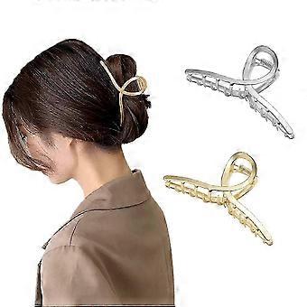 Large Brushed Metal Hair Claw Clips, Strong Hold for All Hair Types, 2 Pack