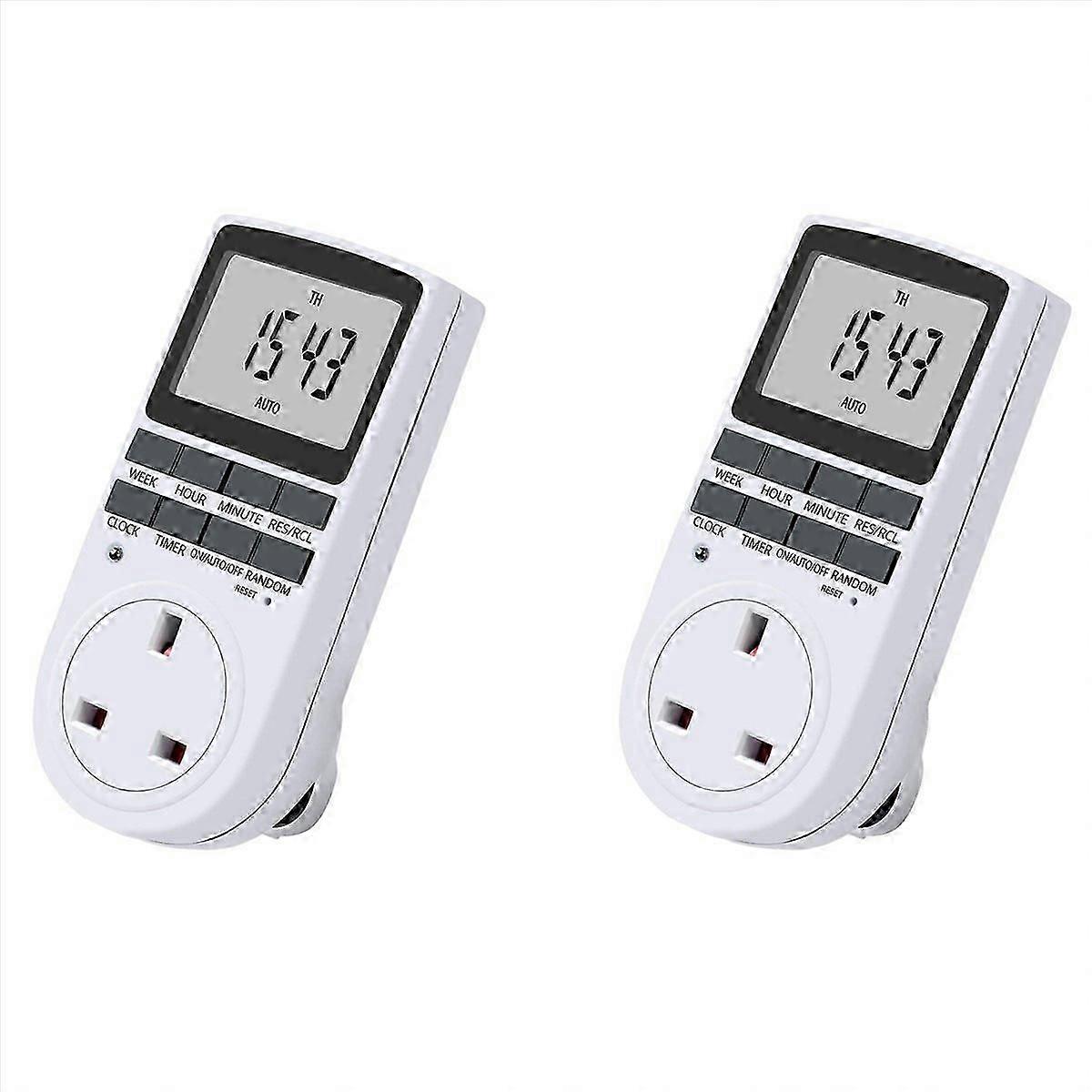 2 Pack UK Plug Digital Timer Socket, Programmable Timer Switch with LCD Display, Energy Saving Home Security Timer for Lights and Appliances