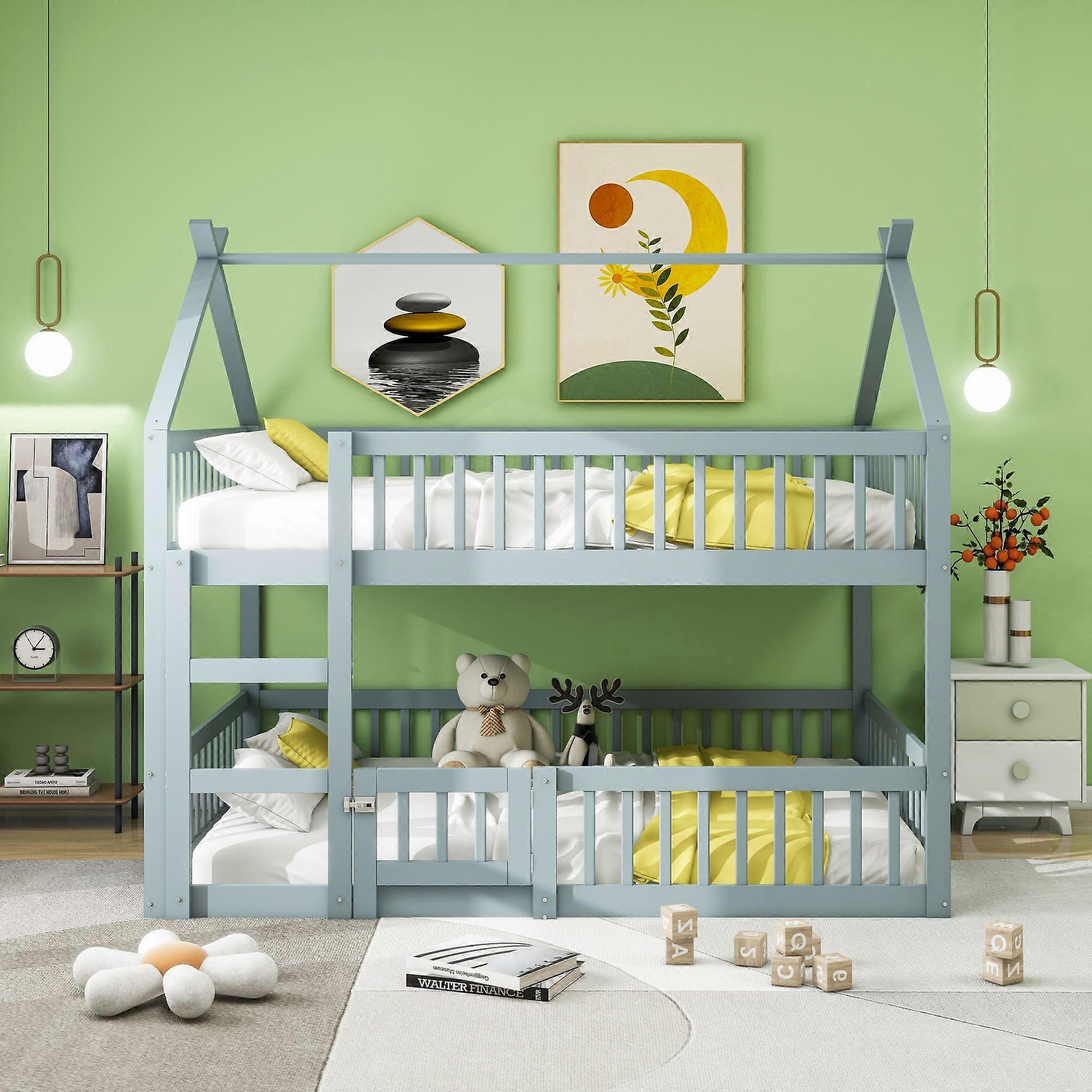 Bunk Bed, 140x200 cm, Grey Solid Wood, with Ladder