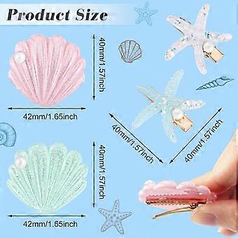 12 Pieces Shell Pearl Starfish Hair Clip Artificial Seashell Star Hair Clips Acrylic Resin Princess Hairpins for Women Girls Beach Wedding Hairstyle T