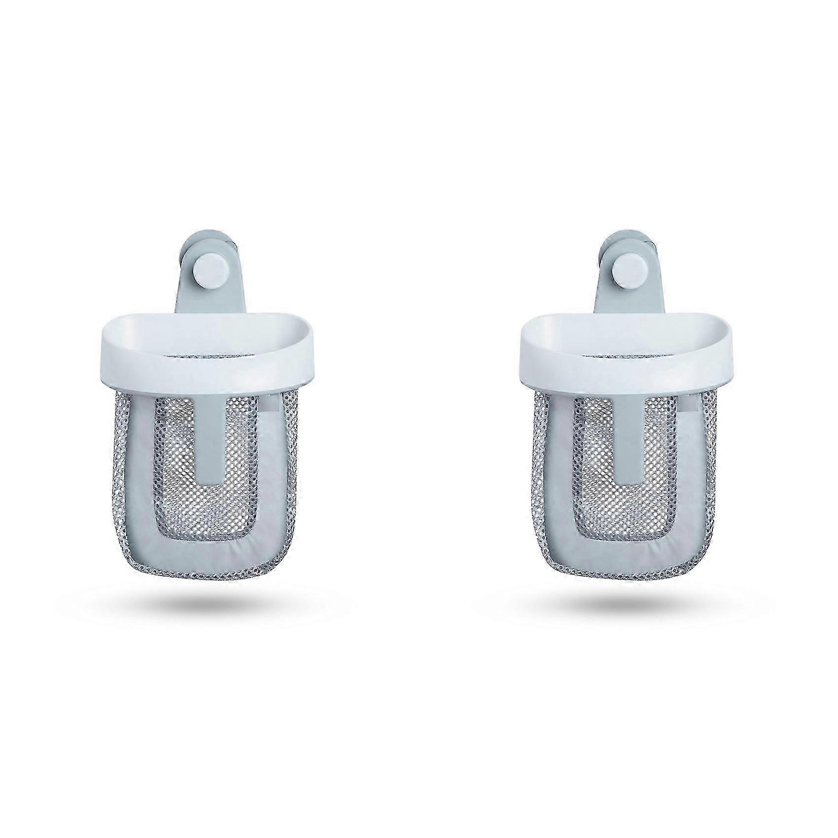 2X Hanging Bath Toy Storage with Quick Drying Mesh, White & Gray