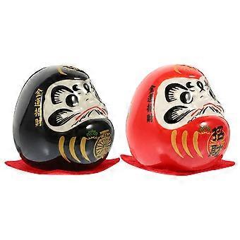 2pcs Daruma Figurine Ceramic Japanese Daruma Doll Statue Wealth Safeness Darma