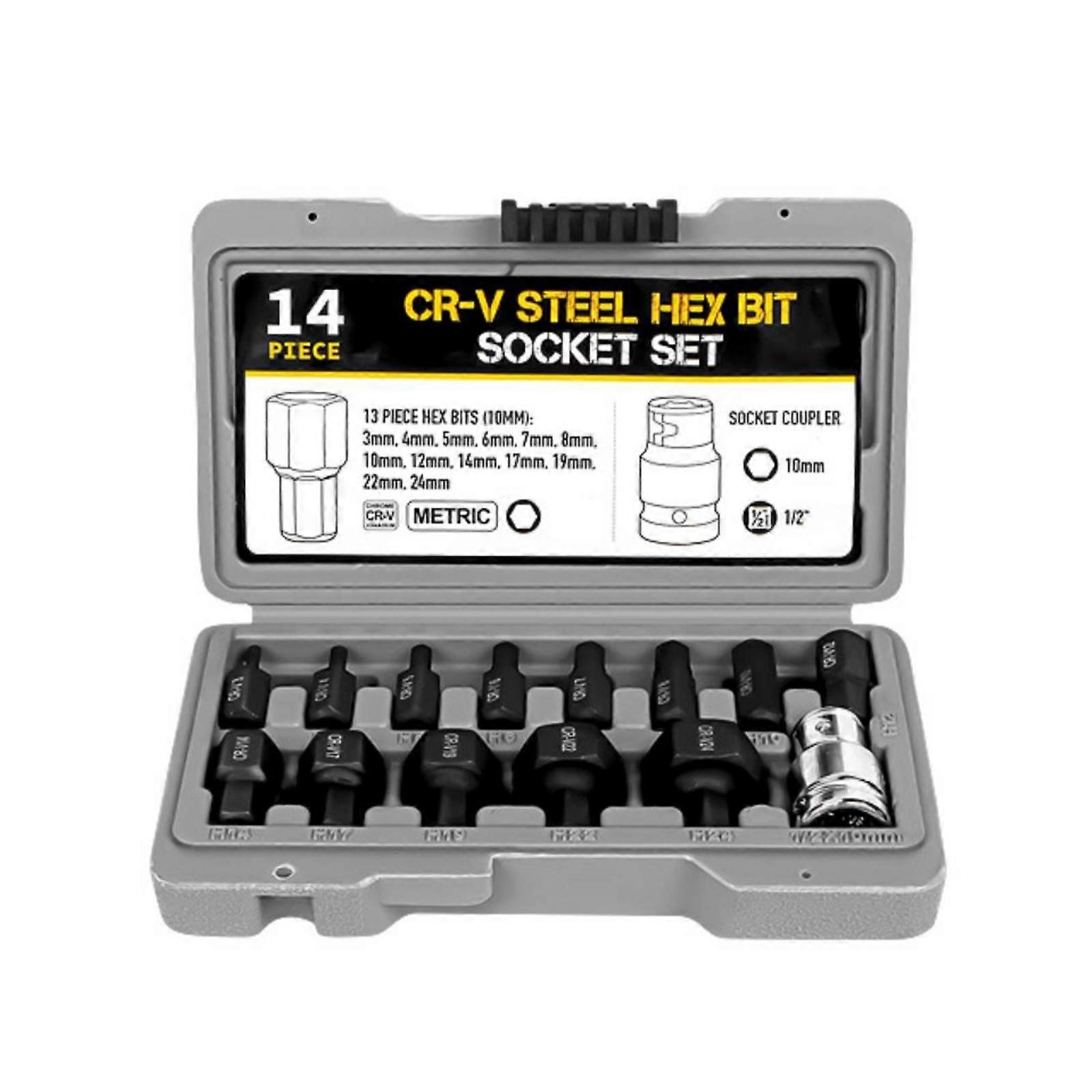 14 Pieces Hex Bit Socket Set Metric Hex Bit Socket Set with Storage Case High