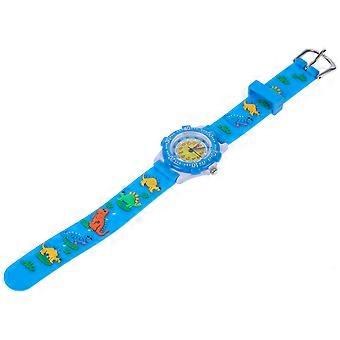 1 Pc 3D Cartoon Dinossauro Relógio Estudantes Silicone Quartzo Relógio de Pulso Eco-friendly Relógio À Prova D' Água Criativo Crianças Presente (Azul)