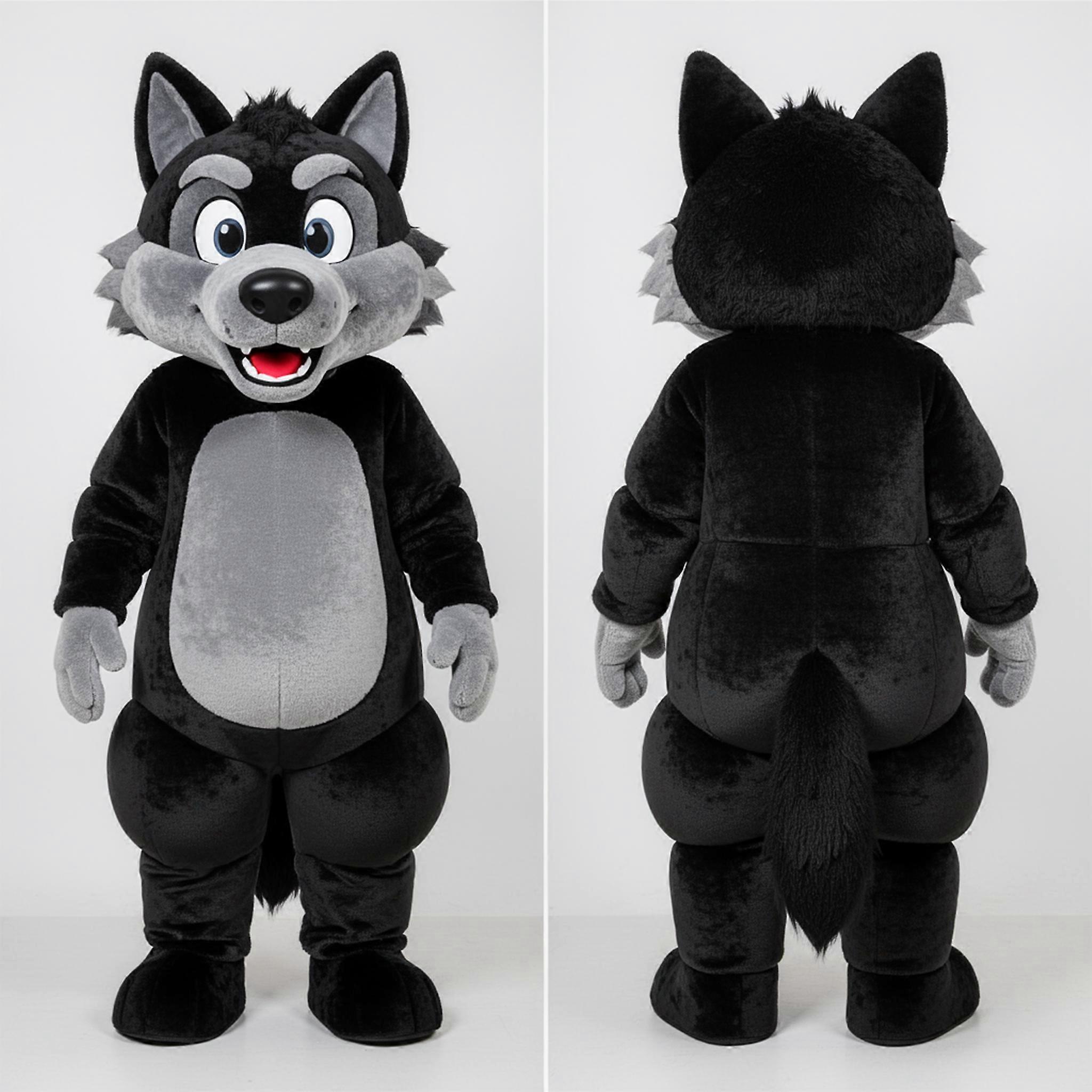 MASTICOT Midnight Black Cartoon Wolf Mascot