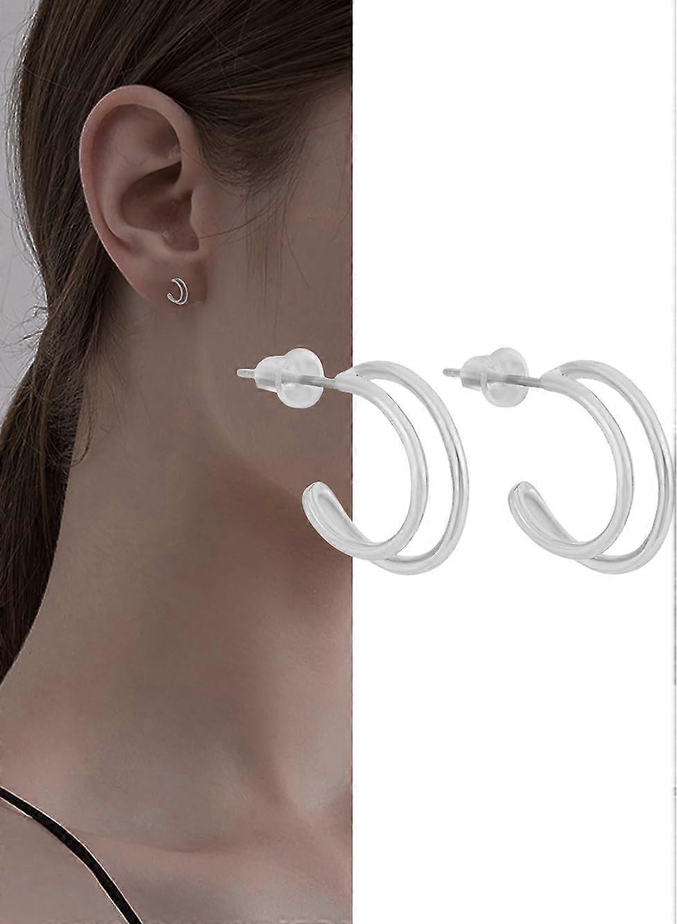1Pair Brass Stud Earrings Moon Platinum 15x4mm