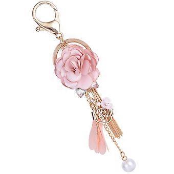Pink Metal Rose Keychain Decorative Pendant for Bag Hanging Charm
