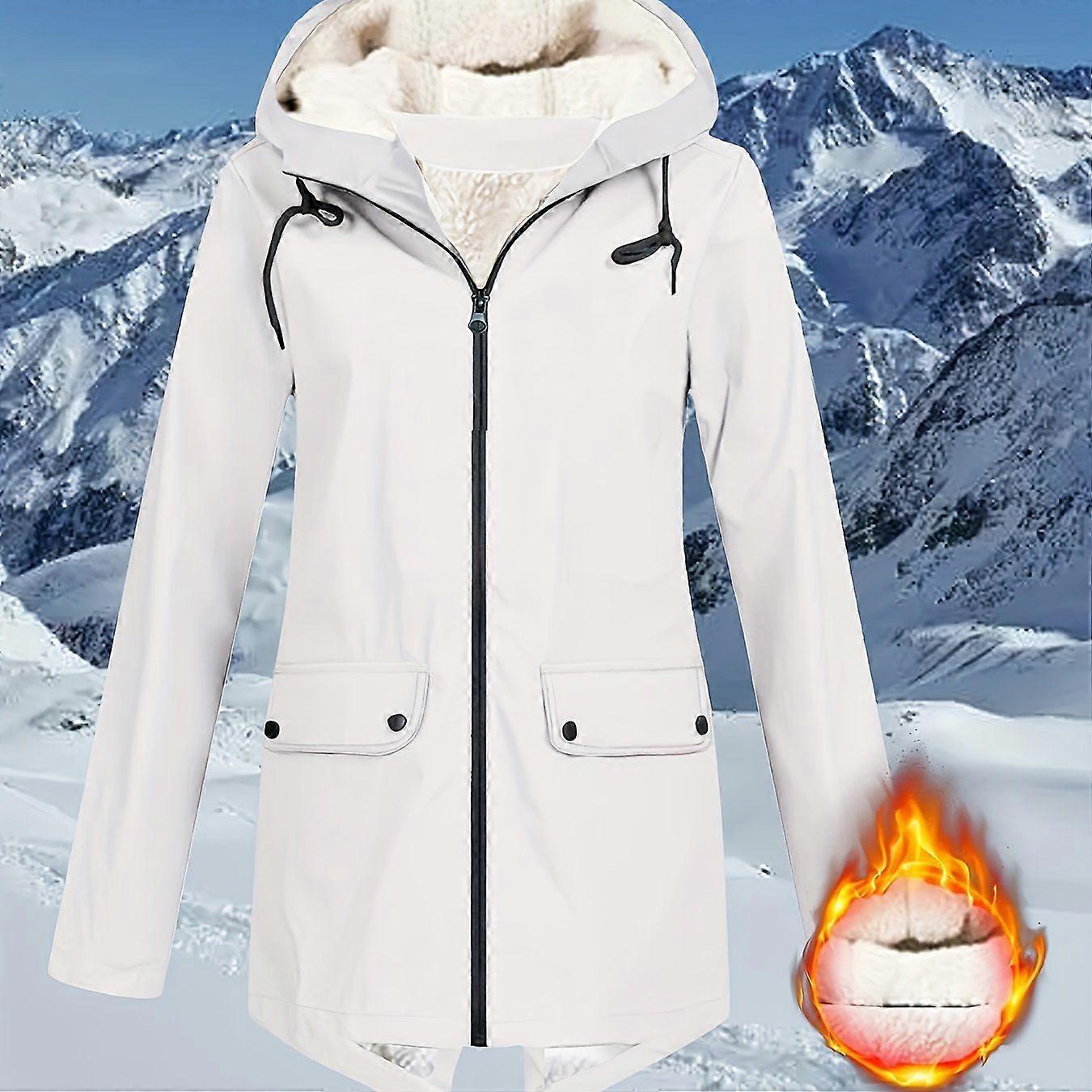 Women's Hooded Jacket with Pockets, Plus Size, Solid Color, Autumn/Winter