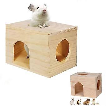 Wooden Multi-Chamber Maze Hideout, Small Animal Exploration Toy for Hamsters, Guinea Pigs, Chinchillas