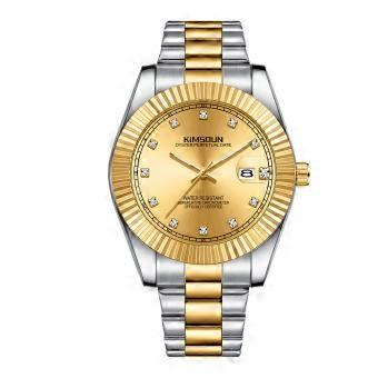 Men's Two Tone Watch Gold Dial Diamond Markers Fluted Bezel Date Bracelet