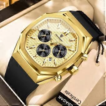 POEDAGAR Functional Watch for Men Date Chronograph Luminous Waterproof Silicone Classic Male Watch Quartz Original Watches