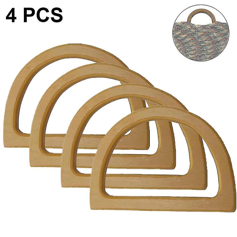 4pcs Wooden Bag Handle Replacement D Shape Handbag Purse Handle,beige