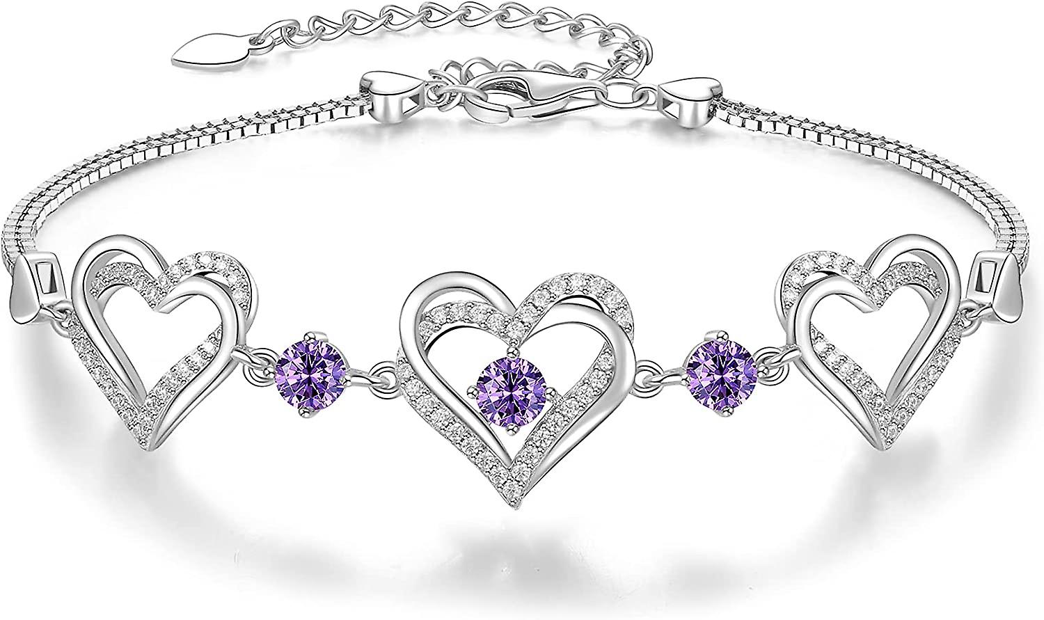 フォーエバーラブハートブレスレット925スターリングシルバーと誕生石ジルコニア、バースデージュエリーギフトバレンタインデーギフト女性女の子