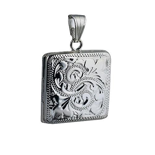 Silver 22mm engraved flat square Locket
