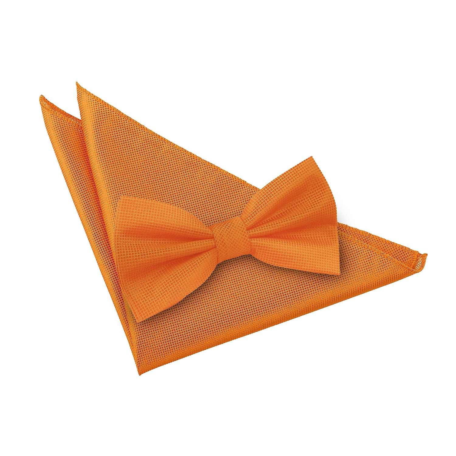 Celosia Orange Solid Check Bow Tie and Pocket Square Set