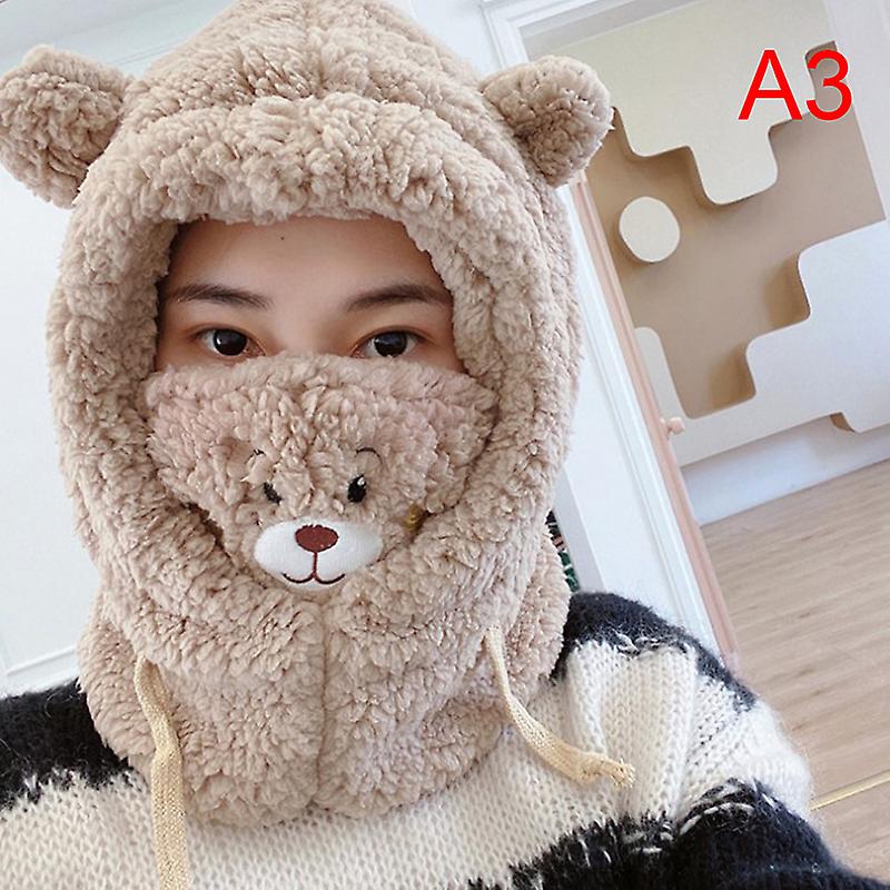 Cute Bear Ears Warm Hat Windproof Neck Scarf Cap Student Plus Cashmere Cap
