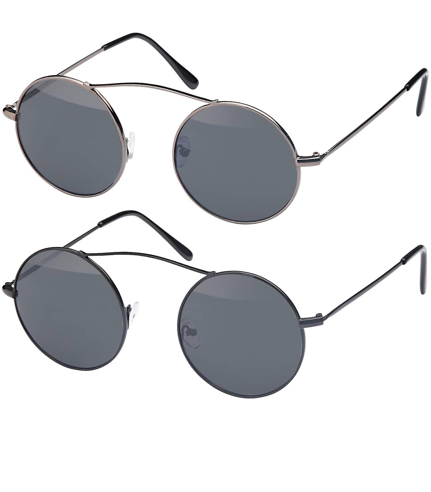 Designer Round Glass Men's Sunglasses with Stainless Steel Temples
