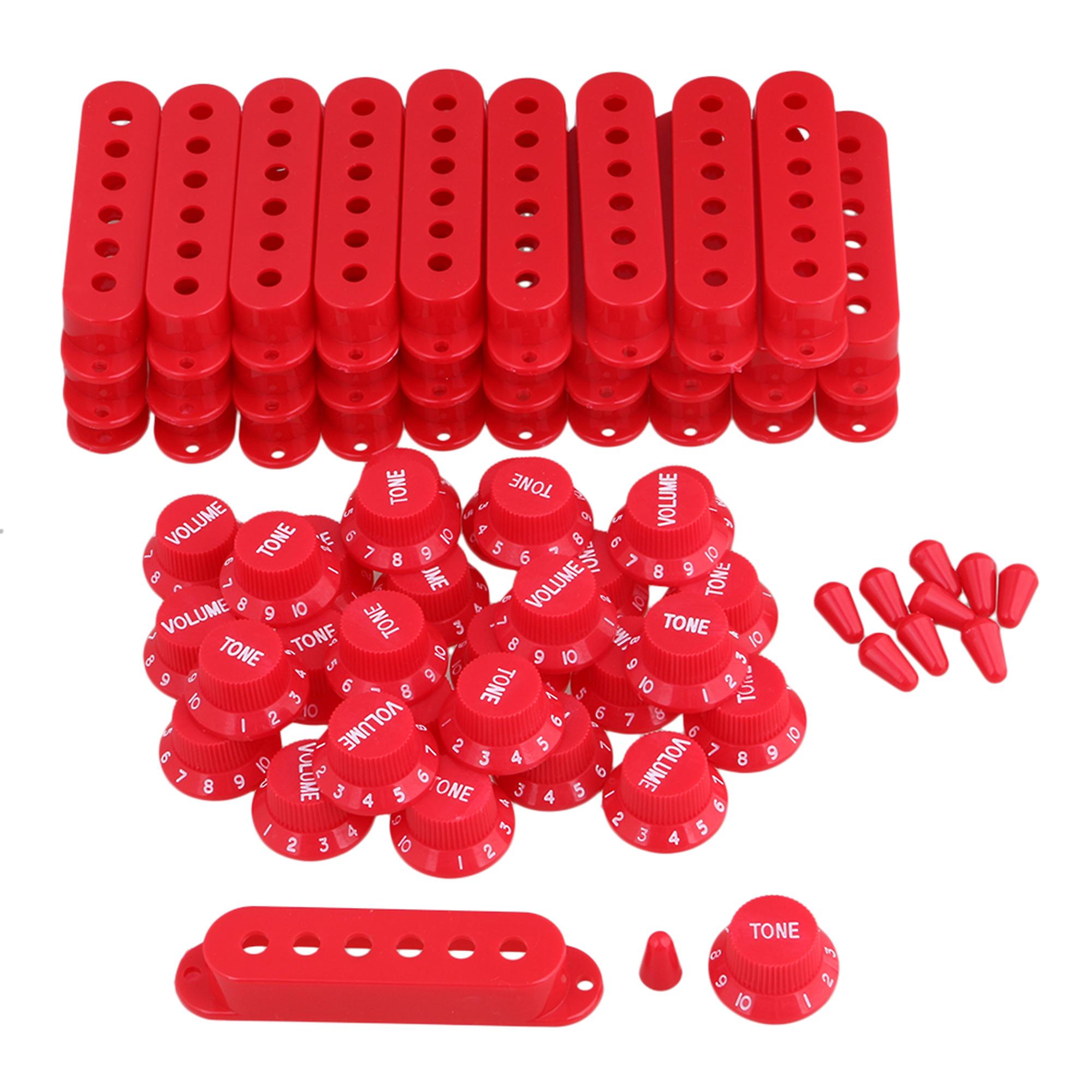 10 x Guitar Red Plastic Single Coil Pickup Covers 48/50/52 + Volume Tone Knobs
