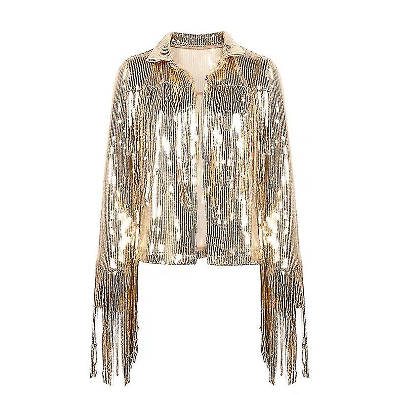 Casaco feminino com lantejoulas brilhantes, cardigan, jaqueta com borlas, vestido de festa, top